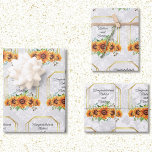 Sonnenblumen Hochzeit Personalisierte Namen auf Da Geschenkpapier Set<br><div class="desc">Sonnenblumen Hochzeitsnamene Personalisiert auf Damask 3 Papierblätter</div>