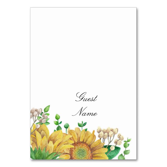Sonnenblumen Hochzeit Platzkarte. Rustikale Namenk Tischnummer (Vorderseite)