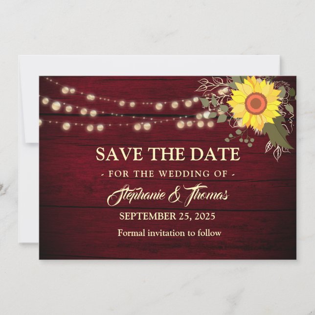 Sonnenblumen-Hochzeit Save The Date (Vorderseite)