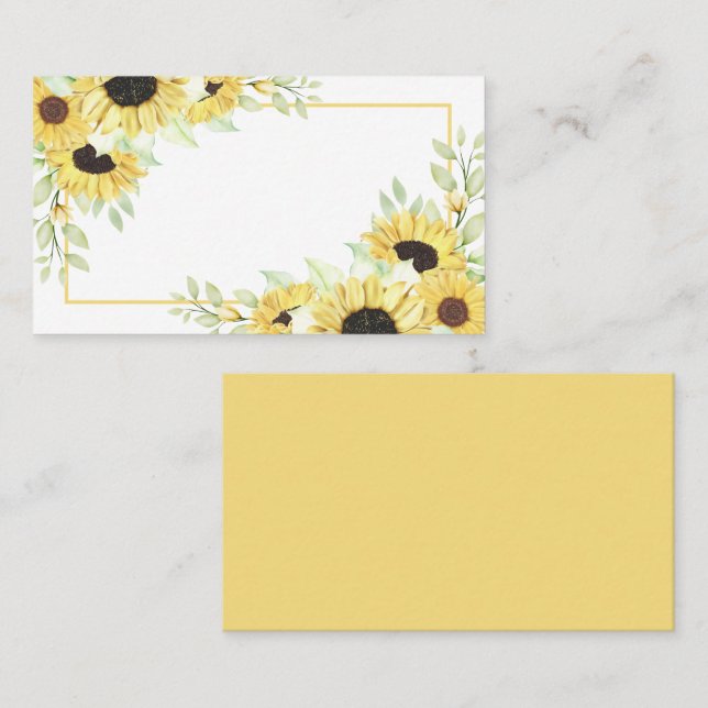 Sonnenblumen Hochzeit von Aquarellgelb Platzkarte (Vorne/Hinten)