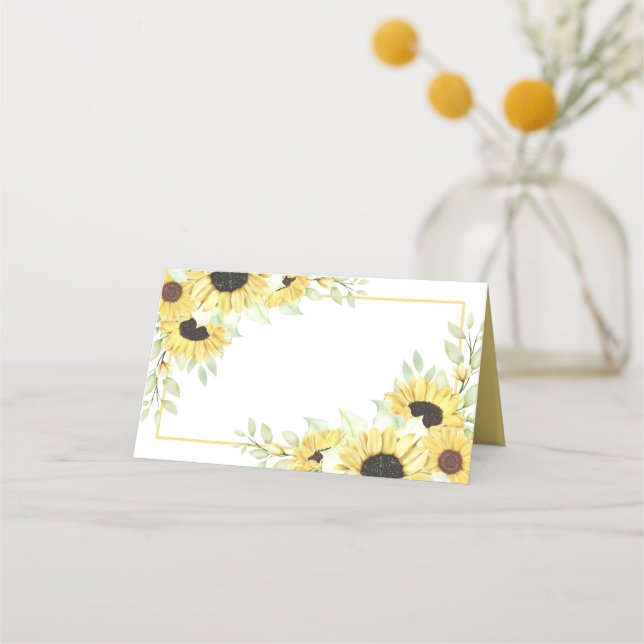 Sonnenblumen Hochzeit von Aquarellgelb Platzkarte (Vorderseite)