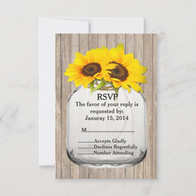 Sonnenblumen-Hochzeit von Mason jar RSVP Sonnenblu Karte (Vorderseite)