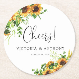 Sonnenblumen-Hochzeits-Cheers-Runder Untersetzer