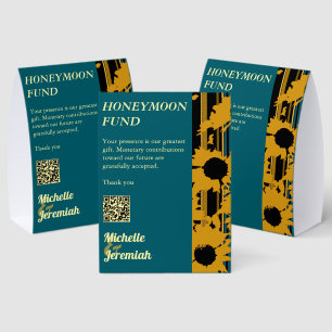 Sonnenblumen-Hochzeits-Flitterwochen-Fonds in Teal Tischaufsteller