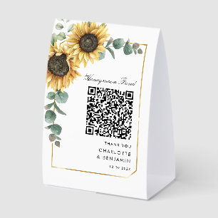 Sonnenblumen-Hochzeits-Flitterwochen-Fonds QR-Code Tischaufsteller