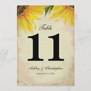 Sonnenblumen Hochzeitsempfang Tisch Nummer Elf Einladung