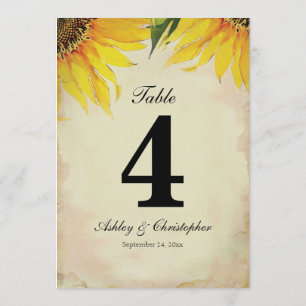 Sonnenblumen Hochzeitsempfang Tisch Nummer Vier Einladung