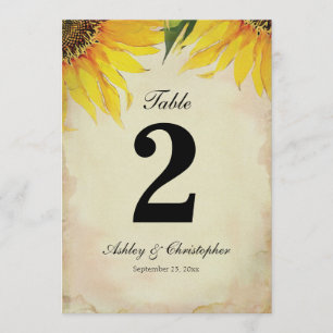 Sonnenblumen Hochzeitsempfang Tisch Nummer Zwei Einladung