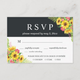 Sonnenblumen-Hochzeitskarte mit Abendauswahl RSVP Karte
