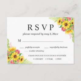 Sonnenblumen-Hochzeitskarte mit Abendauswahl RSVP Karte