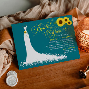 Sonnenblumen-Hochzeitskleid-Teal-Hochzeits-Brautpa Einladung