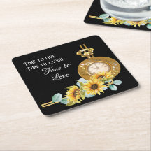 Sonnenblumen Hochzeitspapier-Untersetzer (schwarz)