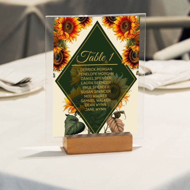 Sonnenblumen-Hochzeitspazierenwald Green & Gold Ta Tischnummer (Von Creator hochgeladen)