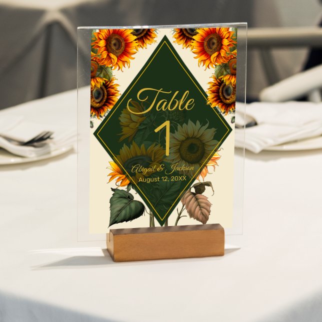 Sonnenblumen-Hochzeitspazierenwald Green & Gold Ta Tischnummer (Von Creator hochgeladen)