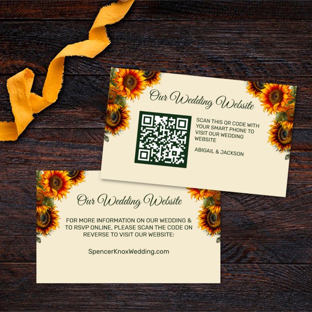 Sonnenblumen-Hochzeitspazierenwald Green QR-Umschl Visitenkarte (Von Creator hochgeladen)