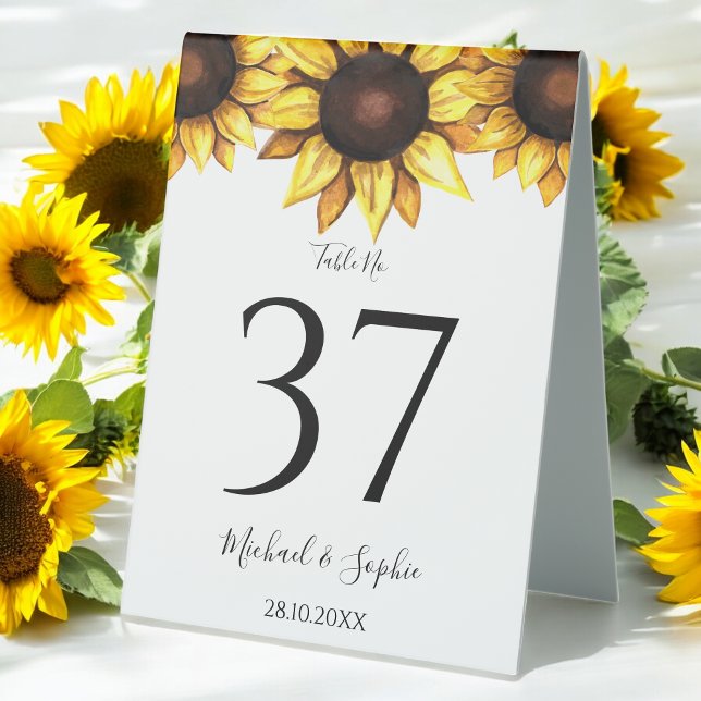 Sonnenblumen Hochzeitsstift Tischnummer Gelb Weiß Tischaufsteller (Von Creator hochgeladen)