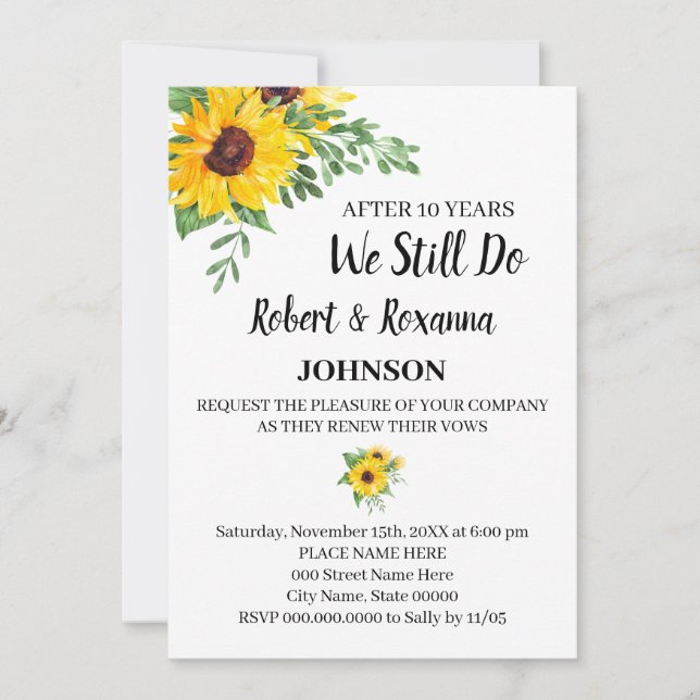Sonnenblumen Hochzeitstag Erneuerbare Stimmen Einladung (Vorderseite)