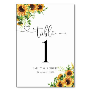 Sonnenblumen-Hochzeitstischnummern Tischnummer
