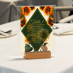 Sonnenblumen Hochzeitswald Grün & Gold Tischkarte Tischnummer
