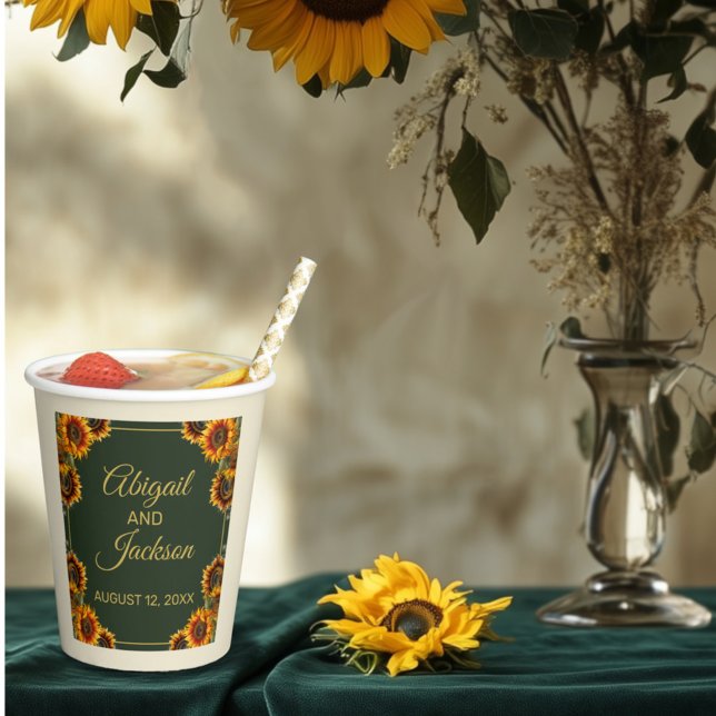 Sonnenblumen Hochzeitwald Grün & Gold Pappbecher (Von Creator hochgeladen)
