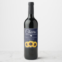 Sonnenblumen Hochzeitweilig Weinlabel Country Blue Weinetikett