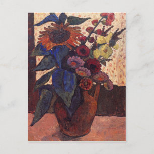 Sonnenblumen, Hollyhocks und Georgia von Modersohn Postkarte