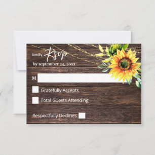 Sonnenblumen, Holz und Streichleuchten auf der RSV RSVP Karte