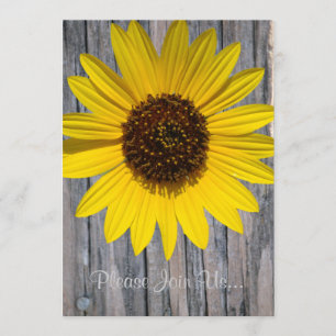 Sonnenblumen-Holzmaserung-Hochzeit m/Vers Einladung