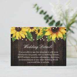 Sonnenblumen-Holzofenlampen Hochzeitsunterkunft Begleitkarte