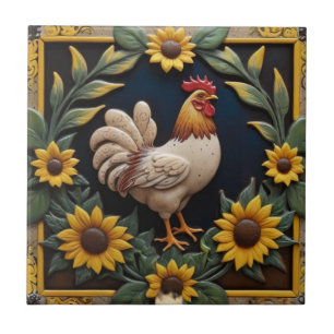 Sonnenblumen-Huhn - Braune Henne und gelbe Sonnenb Fliese