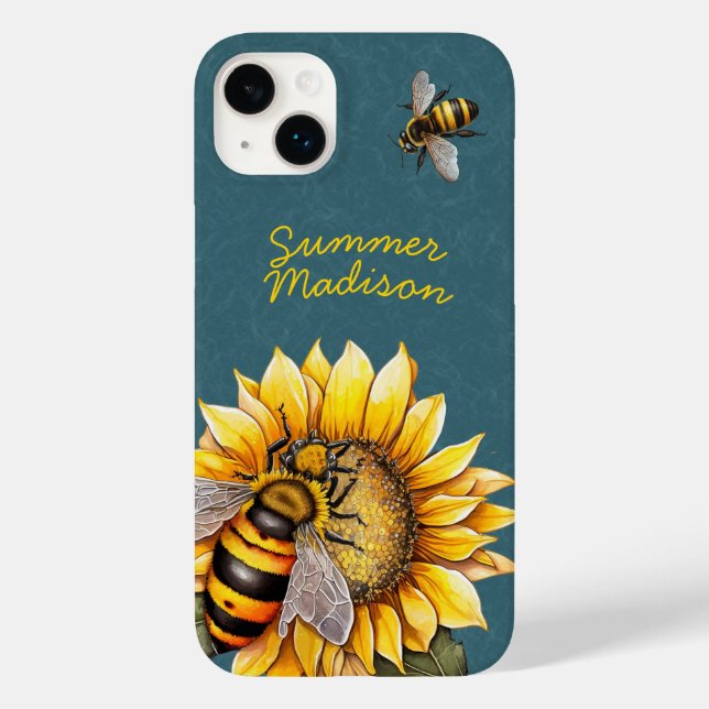Sonnenblumen Hummeln Blumengrün Name Case-Mate iPhone 14 Plus Hülle (Rückseite)