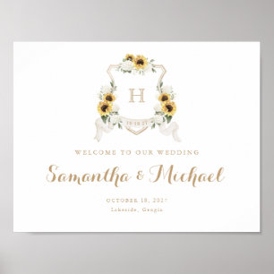 Sonnenblumen Hydrangea Wappen Monogram Begrüßungsz Poster