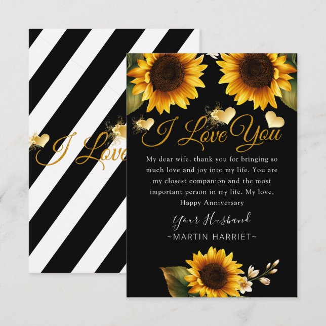 Sonnenblumen I Liebe You Anniversary Card für Ehef Dankeskarte (Vorne/Hinten)
