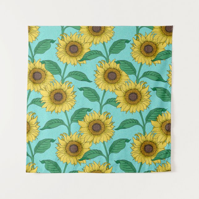 Sonnenblumen-Illustration tanzt in diesem nahtlose Wandteppich (Vorderseite)