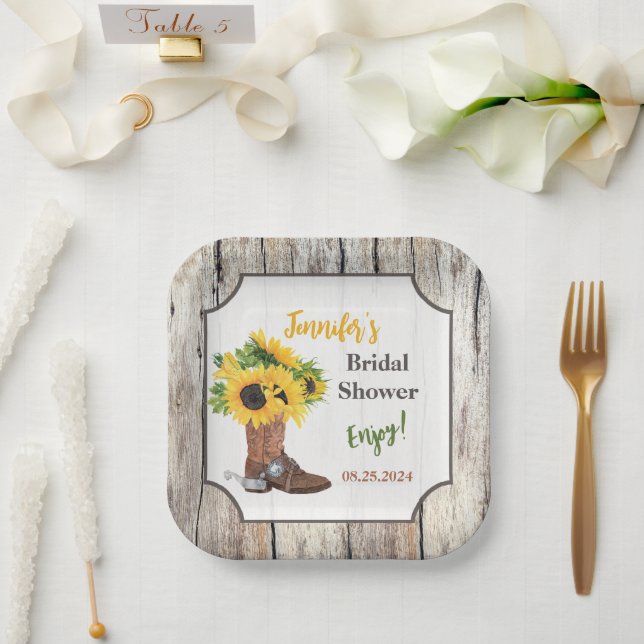 Sonnenblumen im Cowboy Boot Brautparty Pappteller (Hochzeit)