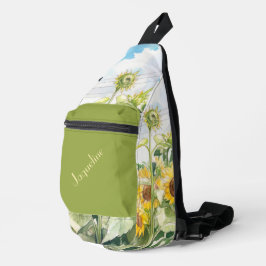 Sonnenblumen im gelbbraunen und grünen Hintergrund Crossbody Bag