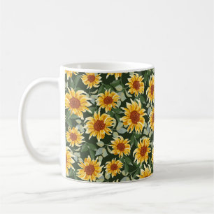 Sonnenblumen im Herbst oder Frühling mit grünem Hi Kaffeetasse