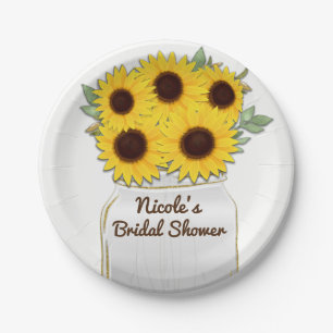 Sonnenblumen im Mason Glas Rustikaler Braut-Shower Pappteller