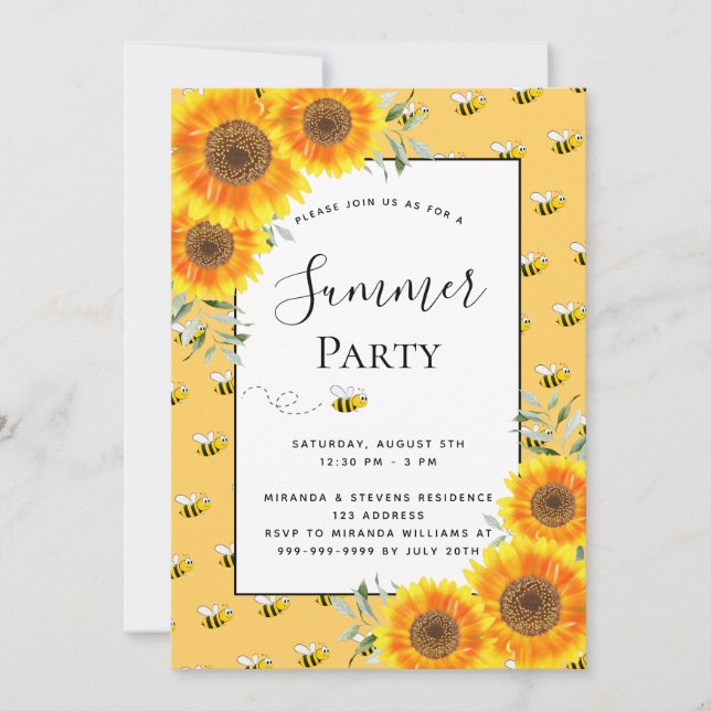 Sonnenblumen im Sommer Party Hummeln im Garten Gri Einladung (Vorderseite)