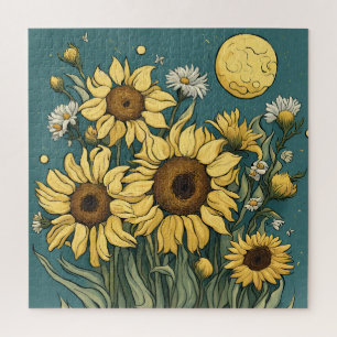Sonnenblumen im Vollmond Van Gogh Stil