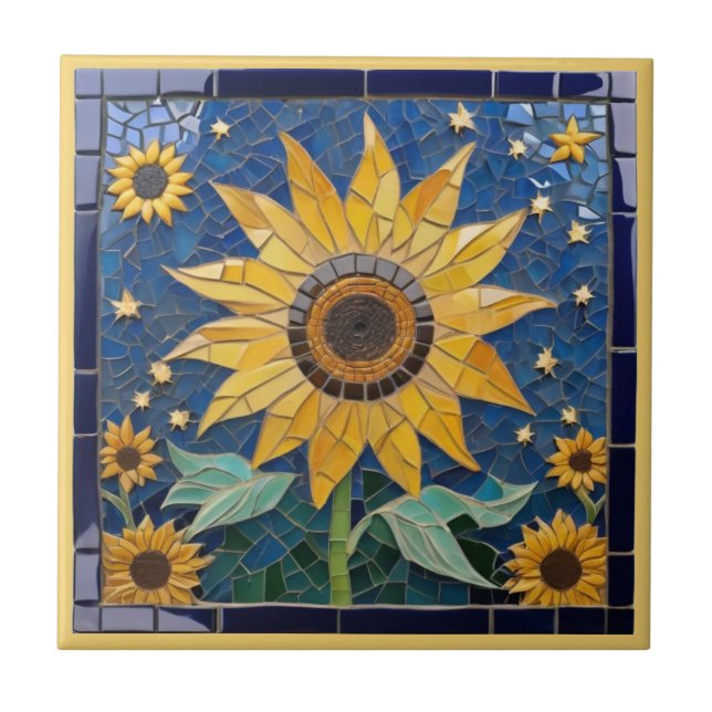 Sonnenblumen Imitate Mosaik Gelbe Sonnenblumen Nav Fliese (Vorderseite)