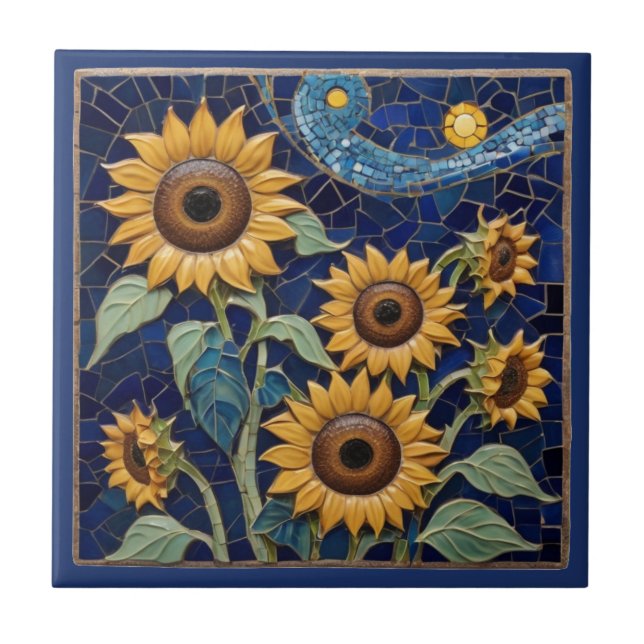 Sonnenblumen Imitate Mosaik Gelbe Sonnenblumen Nav Fliese (Vorderseite)