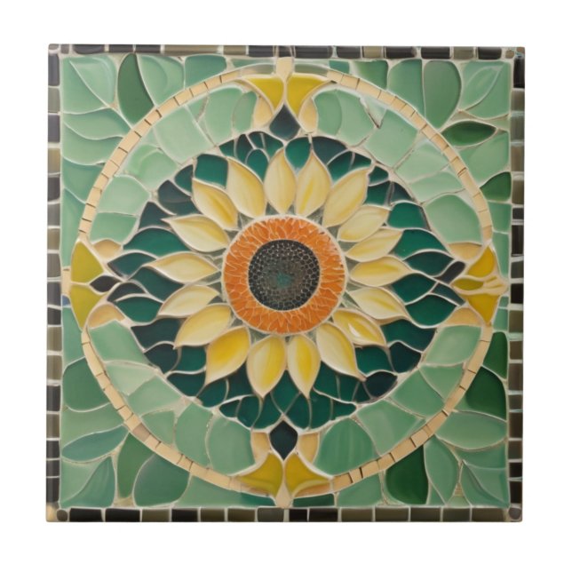 Sonnenblumen Imitate Mosaik Green Fliese (Vorderseite)