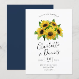 Sonnenblumen in Aquarellen und Hochzeit in Marineb Einladung