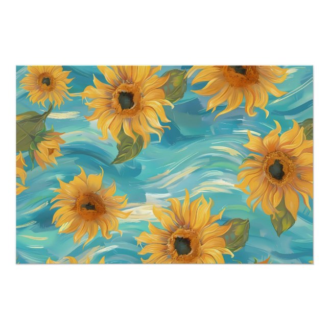 Sonnenblumen in Blau Poster (Vorderseite)
