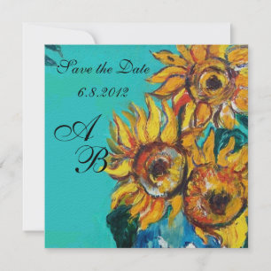 SONNENBLUMEN IN BLAU TURKIS SOMMERPARTY MONOGRAMM EINLADUNG
