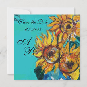 SONNENBLUMEN IN BLAUEM TÜRKIS SOMMERPARTY MONOGRAM SAVE THE DATE