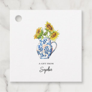 Sonnenblumen in blauen und weißen Vase Geschenketi Geschenkanhänger