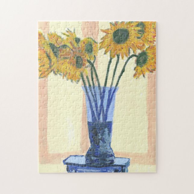Sonnenblumen in blauer Vase, (Vertikal)