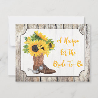 Sonnenblumen in Cowboy Boot-Holzkörnerkarte Einladung
